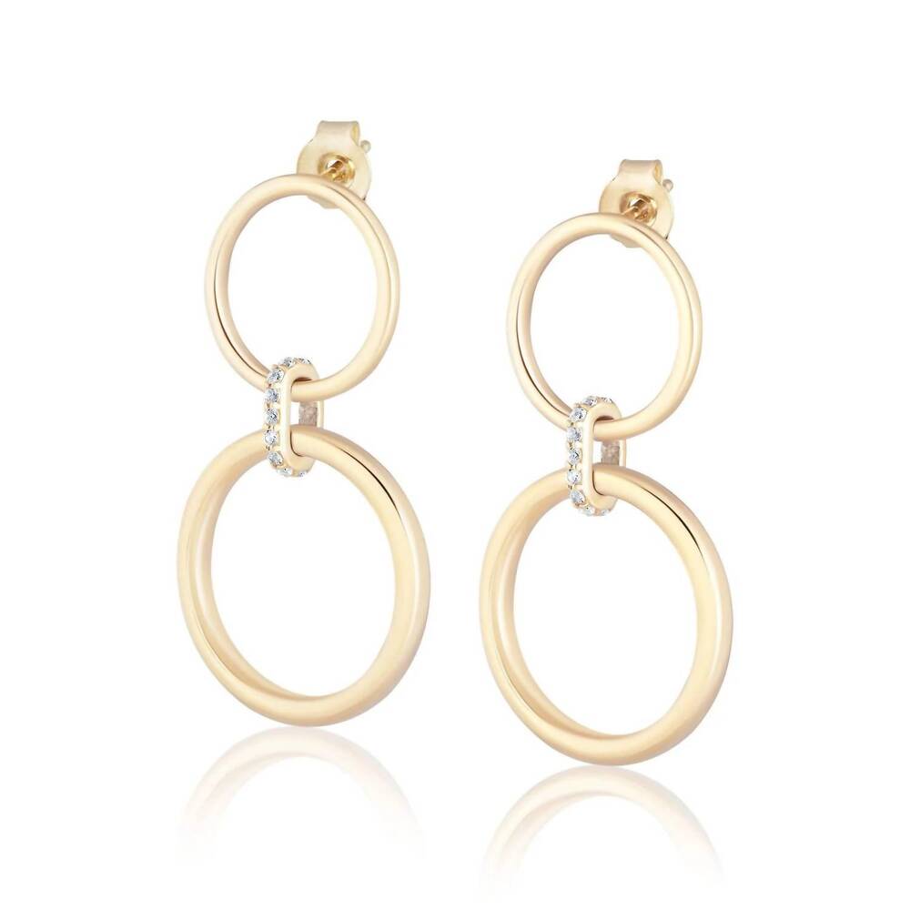 NEW ELA RAE double ring with zircon connecting earring in gold